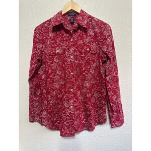 Chaps Denim Womens Red Floral Paisley Button Down Shirt Long Sleeve Size M